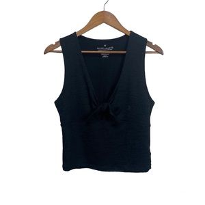 American Eagle Black Heathered Tie Front Tank Top
